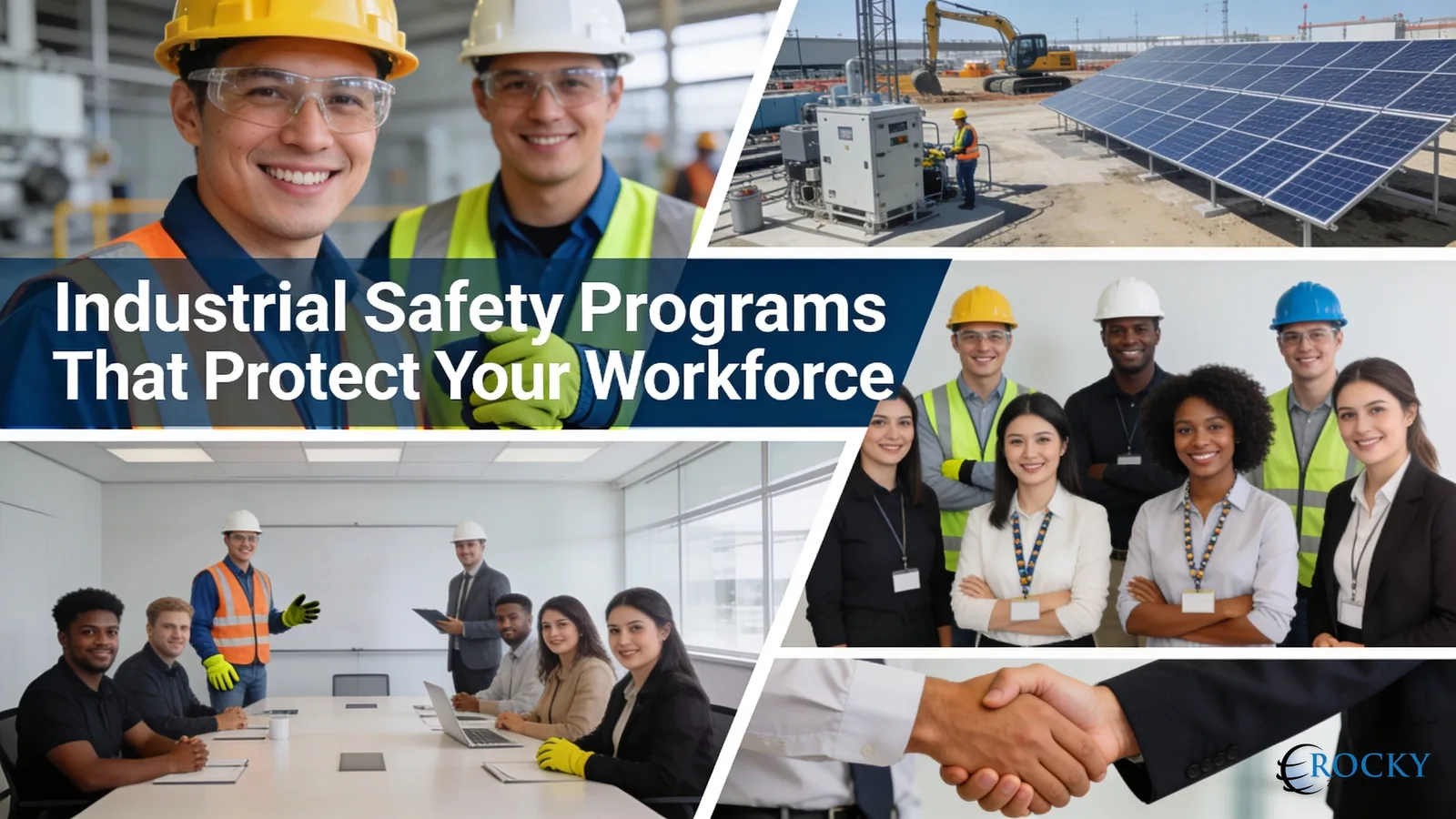 Construction site and industrial workers demonstrating safety programs and OSHA compliance.